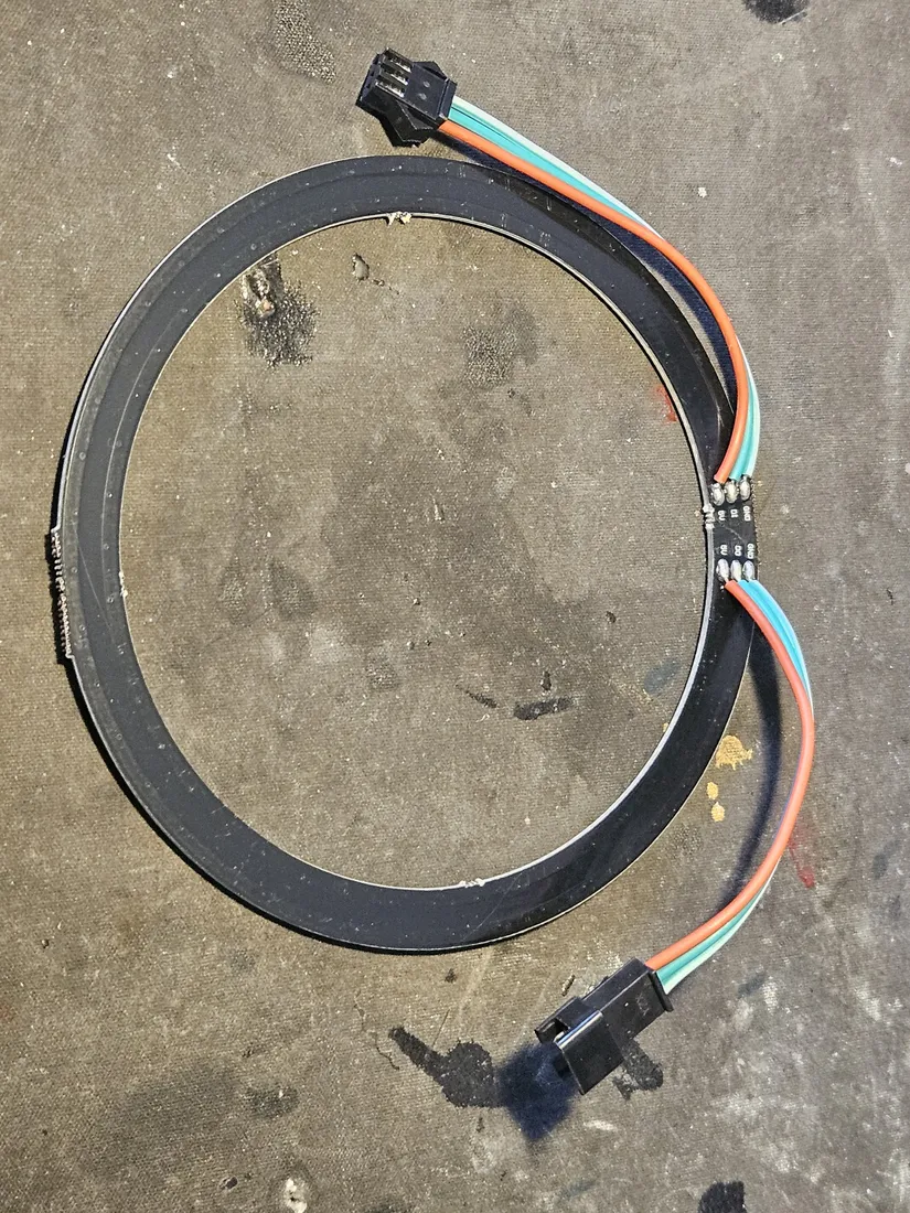 WS2812B 45-pixel ring with a three-wire pigtail terminating in a 3-pin JST connector